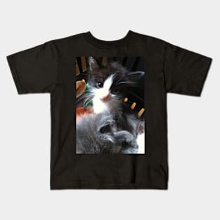 Cute Black and White Kitten Kids T-Shirt